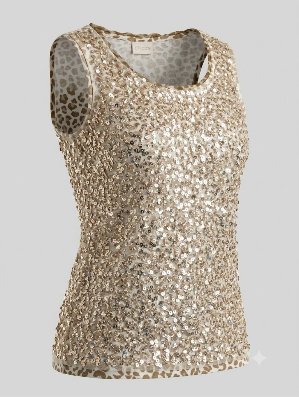 Chico's Gold Sequin Leopard Print Layered Tank Top (Est. Size Medium / Chico's 1